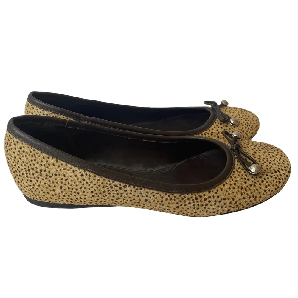 Gianni Bini Animal Print Calf Hair Flats Shoes Bow Size 7.5